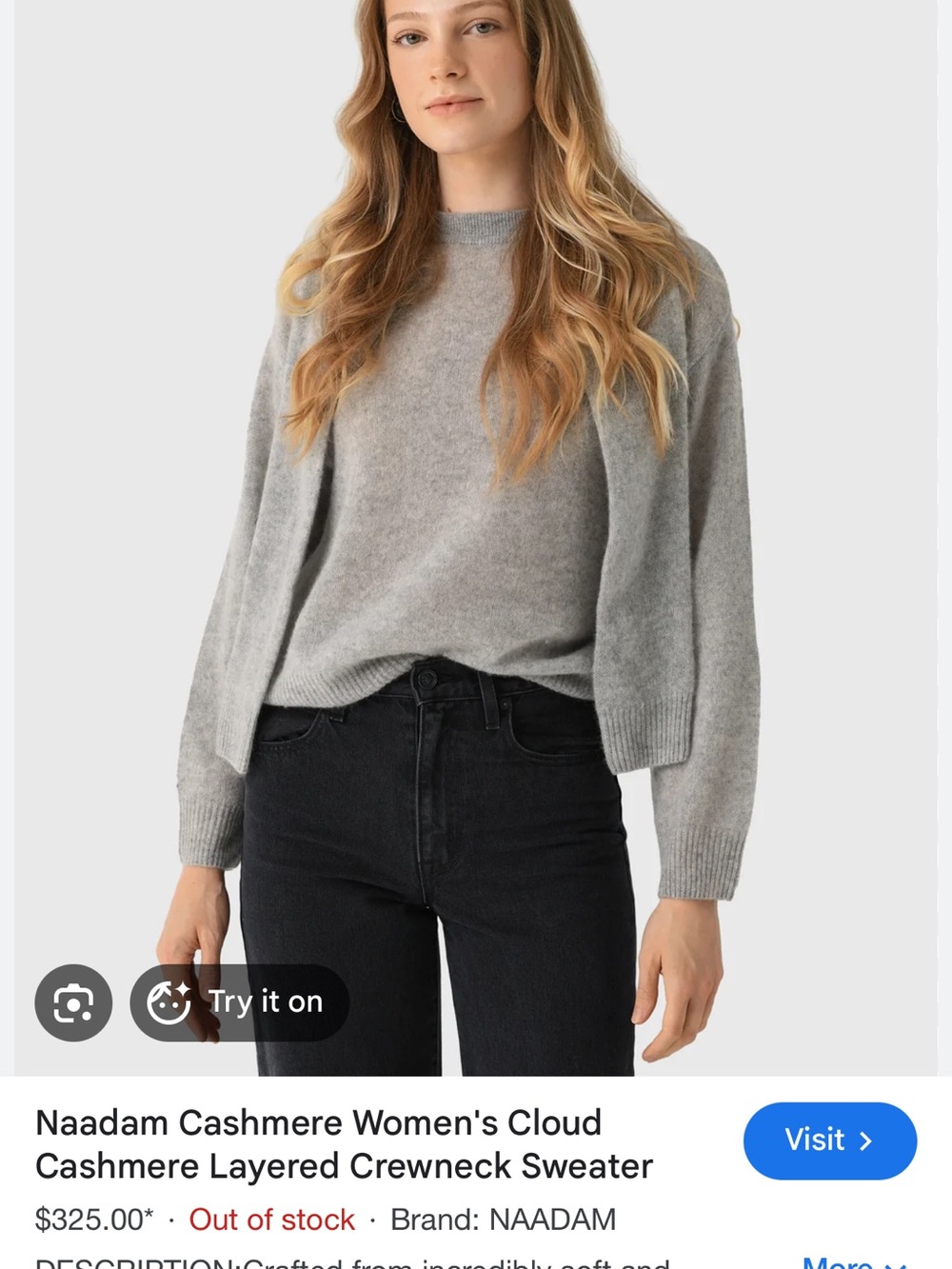 NAADAM Light Gray Cloud Cashmere Layered Crewneck Sweater